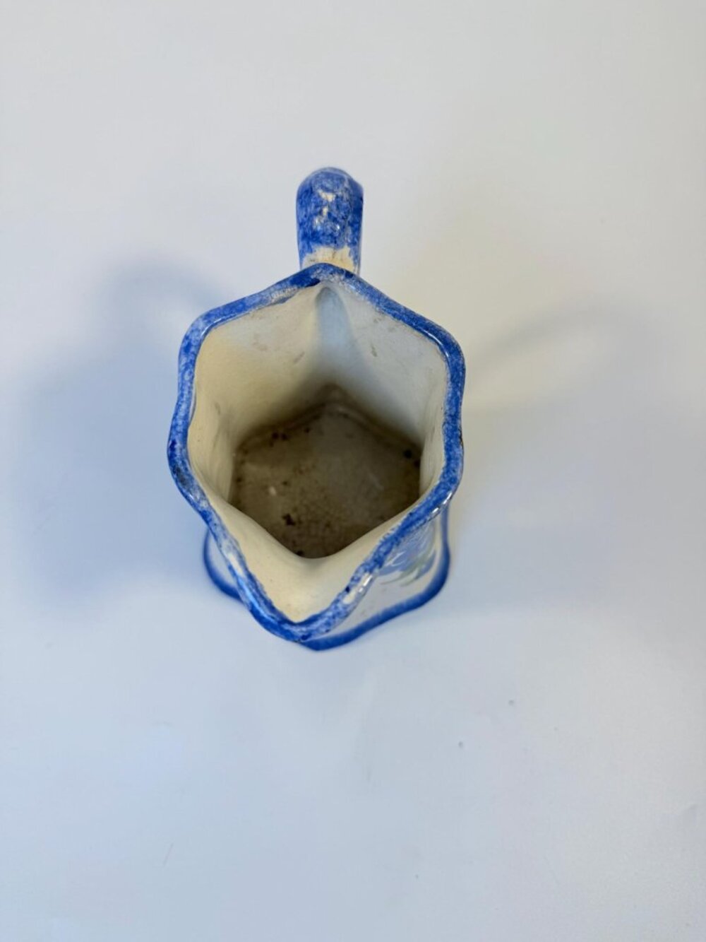 Pitcher Cash Family Pottery Vintage Blue White Milk Jug Creamer Hand Painted Flo - Picture 9 of 10